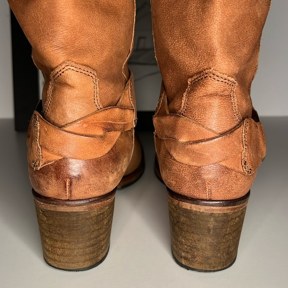 Johnston & Murphy Mid Calf Brown Leather Moto Style Pull On Harness Boots Size 8 - Picture 8 of 16